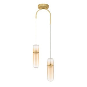 Lustra moderna cu 2 pendule LED, Metal, Auriu, Sticla, Amber, Norma