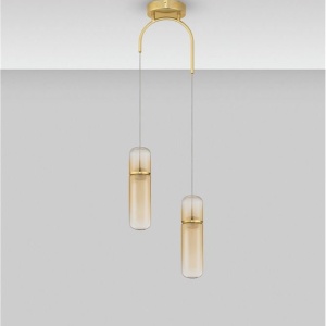 Lustra moderna cu 2 pendule LED, Metal, Auriu, Sticla, Amber, Norma 168890 universul-luminii.ro
