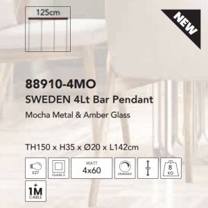 Lustra moderna cu 4 pendule Sweden moca, chihlimbar 137020 universul-luminii.ro
