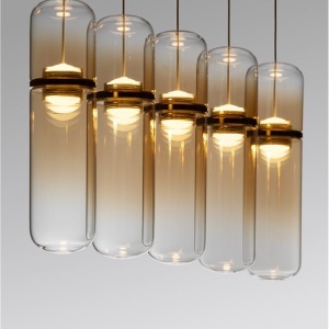 Lustra moderna cu 5 pendule LED, Metal, Auriu, Sticla, Amber, Norma 245490 universul-luminii.ro