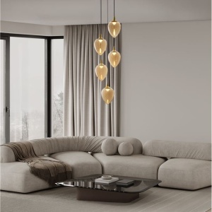 Lustra moderna cu 5 pendule LED, Metal, Sticla, Champaign, Nali 168470 universul-luminii.ro