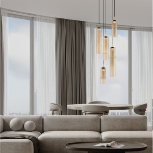 Lustra moderna cu 5 pendule LED, Metal, Sticla, Cognac, SANO 245300 universul-luminii.ro