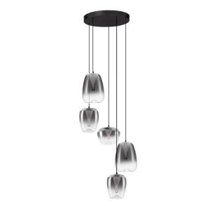 Lustra moderna cu 5 pendule LED, Metal, Sticla, Gri Fumuriu, OBLO