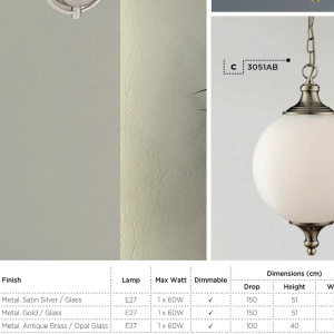 Lustra / Pendul design clasic Avalon alama antic / opal 3051AB SRT - Img 7
