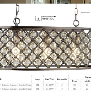 Lustra / Pendul elegant stil traditional Marquise cupru antic 7813-3CU SRT 173580 universul-luminii.ro