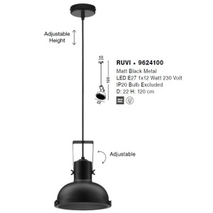Lustra/Pendul metalic design retro RUVI negru 138610 universul-luminii.ro