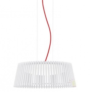 Lustra, Pendul modern diam.47cm, H-110, lemn finisaj alb, cablu rosu, LED Roverato 94016 EL