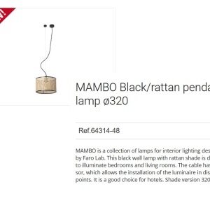 Lustra pendul moderna design natural MAMBO 32cm negru/ratan 64314-48 89780 universul-luminii.ro