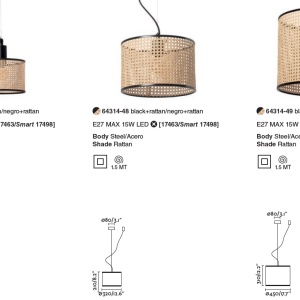 Lustra pendul moderna design natural MAMBO 45cm negru/ratan 64314-49 90680 universul-luminii.ro