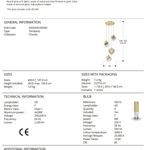 Lustra suspendata cu 4 Pendule design decorativ Priscila aurie 214350 universul-luminii.ro