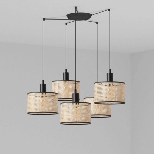Lustra suspendata cu 5 pendule design natural MAMBO 21cm negru/ratan