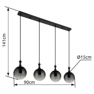 Lustra suspendata design modern DALTON 4L negru/fumuriu - Img 9