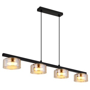 Lustra suspendata din metal negru cu sticla chihlimbar HIGGINS 4L
