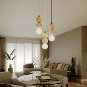 Lustra suspendata, lemn, marmura, sticla, Art Deco Alice - Img 2