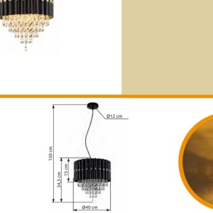 Lustra suspendata, Metal Negru, Cristale K5, ELEOS 63149-3 GL 247860 universul-luminii.ro
