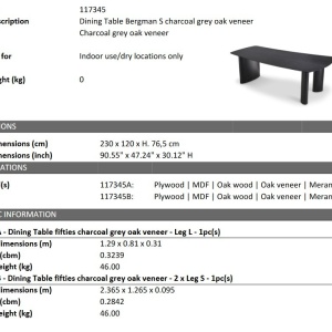 Masa design LUX Bergman S Charcoal grey, 230x120cm - Img 4
