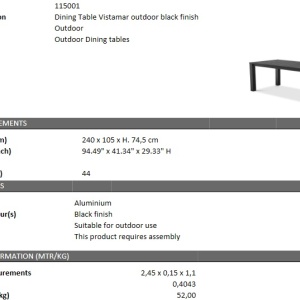 Masa design LUX din aluminiu Vistamar negru, 240x105cm 115001 HZ - Img 5