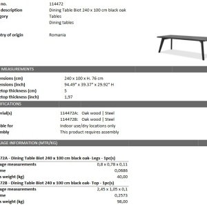 Masa design LUX din lemn de stejar Biot negru, 240x100 114472 HZ - Img 6