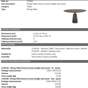 Masa dining design LUX Genova, 132cm 113413 HZ - Img 7