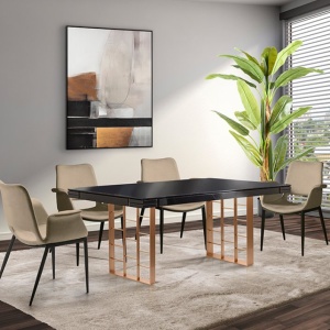 Masa dining design LUX Vita 200cm gri antracit/ auriu roz