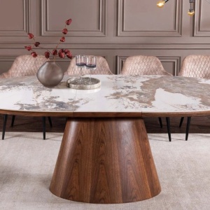 Masa extensibila, Ceramica, Furnir nuc, UNIQUE 160-200cm - Img 4