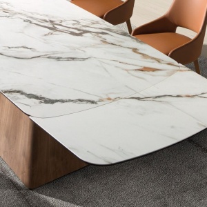 Masa extensibila design LUX Walnut-Porcelain marble, 180-260x100cm - Img 5