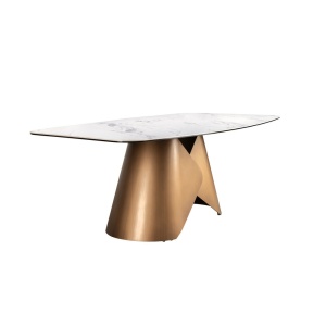Masa ovala din otel si marmura portelanata Bronze 240x120cm - Img 3