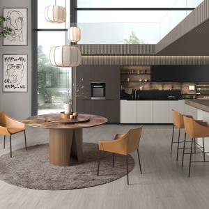 Masa rotunda cu blat central pivotant design LUX Walnut 150cm - Img 8