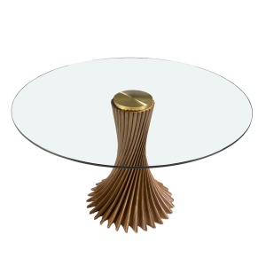 Masa rotunda design modern deosebit Glass and Walnut 130cm - Img 3