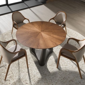 Masa rotunda din lemn furniruit si fibra de sticla Walnut 150cm - Img 3