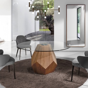 Masa rotunda eleganta design LUX Walnut Veneered 150cm - Img 5