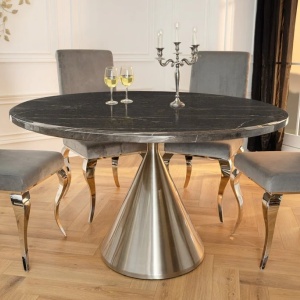 Masa Rotunda, Metal, Argintiu, Marmura Optic, ELEGANCIA 130cm, A-45899 VC - Img 7