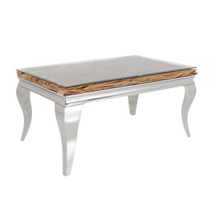 Masuta de cafea, Lemn de Tec, Sticla, Otel Crom, MODERN BAROCK BARRACUDA 100cm