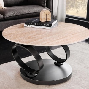 Masuta de cafea moderna cu doua blaturi rotative din ceramica DANCING RINGS 80-135cm - Img 2
