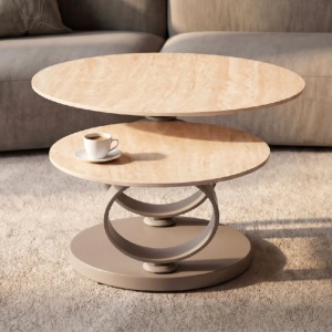Masuta de cafea moderna cu doua blaturi rotative din ceramica DANCING RINGS 80-135cm - Img 6