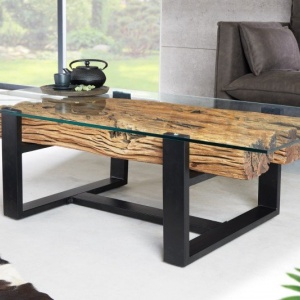 Masuta design high-tech din metal si lemn masiv, Barracuda 130cm - Img 4