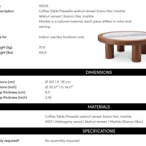Masuta Design LUX, Marmura, Furnir Nuc, Presedio 100cm - Img 2
