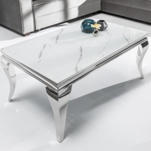 Masuta eleganta Modern Barock 100cm, argintiu/ aspect de marmura - Img 5