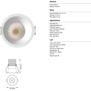 Mini Spot LED incastrabil CANE alb 12W 3000K - Img 5