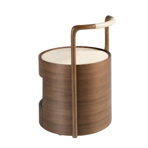 Noptiera LUX din lemn furniruit si piele Walnut - Img 3