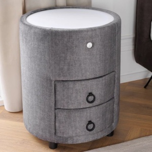 Noptiera rotunda cu iluminat LED SIGNUM 55cm catifea gri - Img 3