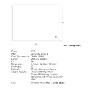 Oglinda baie cu iluminat LED 23W 3000K-4000K IP44 80x60cm - Img 4
