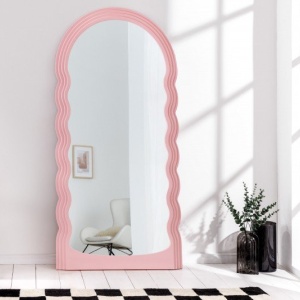 Oglinda de perete design modern Wave 160cm, roz - Img 3