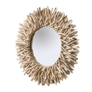 Oglinda decorativa rustica cu rama din lemn de tec Riverside 80cm A-36577 VC