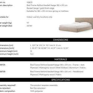 Pat dublu tapitat design LUX Ashford 180x210cm, Beckett beige - Img 10