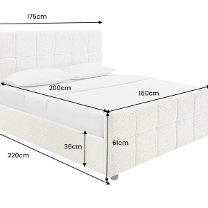 Pat PRESTIGE 160x200cm boucle gri cu spatiu de depozitare - Img 3