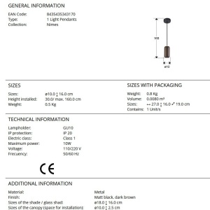Pendul design moderm Nimes maro 186110 universul-luminii.ro