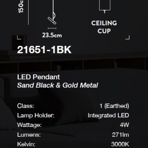 Pendul LED design minimalist Belle negru/auriu - Img 4