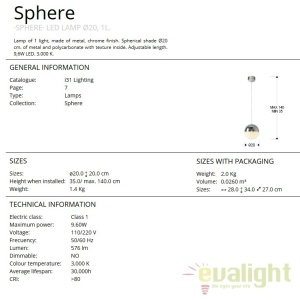 Pendul LED design modern diam.20cm Sphere SV-793412 64280 universul-luminii.ro