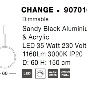 Pendul LED dimabil design modern Change negru 60cm - Img 4